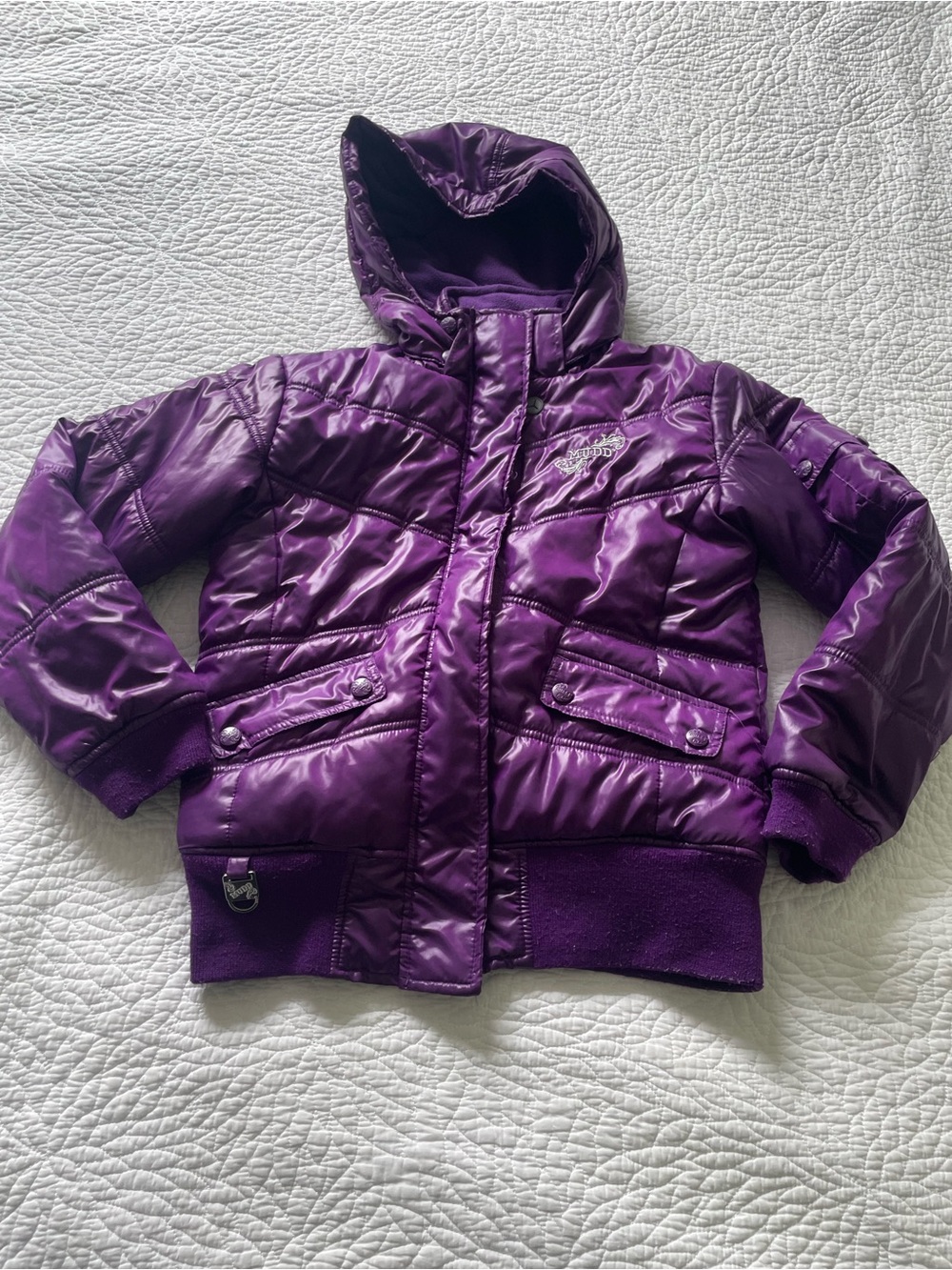GIrls MUDD Purple Puffer Jacket With removable hood size Medium/12